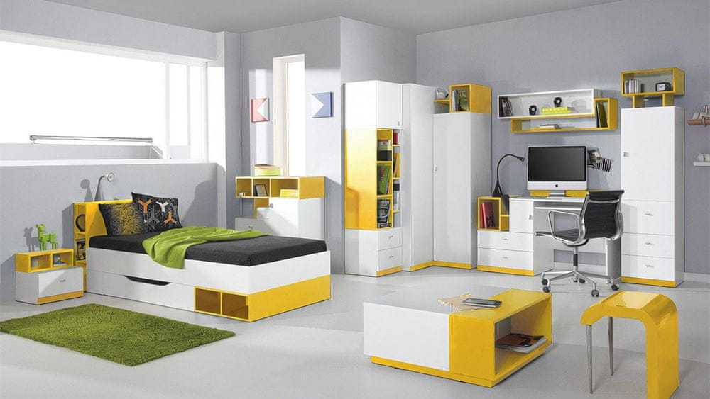 Veneti Nábytok do detskej izby s posteľou 90x200 HARKA 3 - biely / žltý